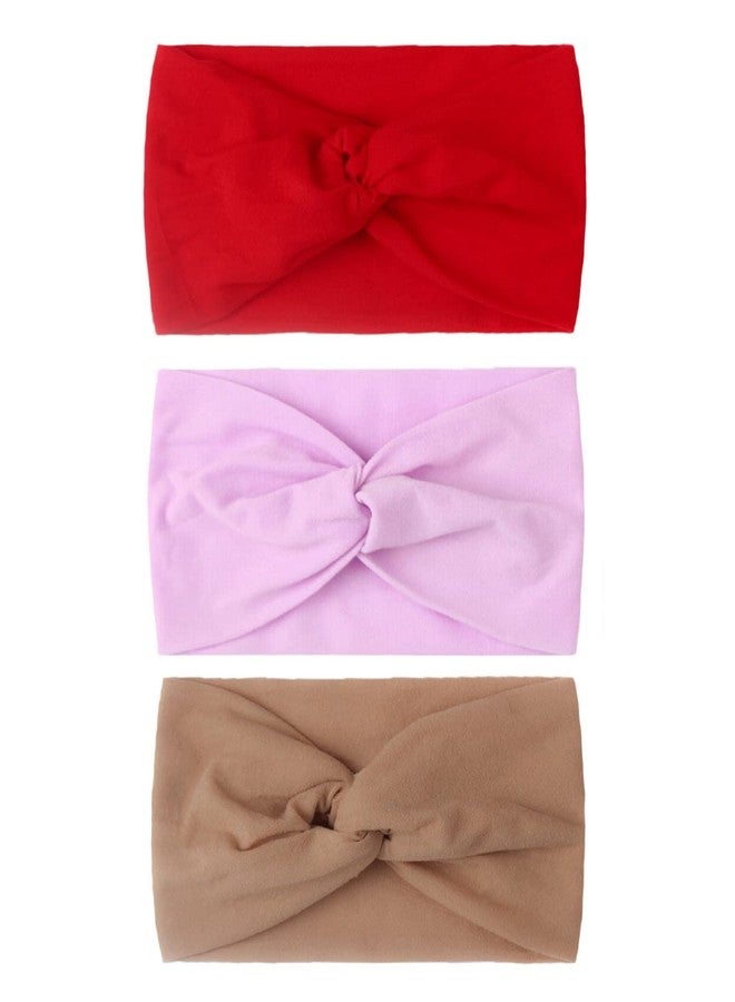 SYGA Pack Of 3 Baby Headbands Soft Nylon Cross Strechable Hairbands For Newborn Infant Toddlers Kids 0-3 Year (Red-Purple-Coffee) - Image 1