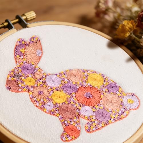 Crafmanoe Easter Embroidery Kits for Beginners Adults, Flowers Bunny Embroidery Kits, Hand Stamped Cross Stitch Kits for Beginners Adults & Women Easter Gifts, Entire Set of Embroidery Supplies & Video Tutorial - Image 2