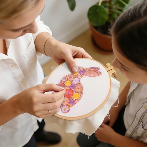 Crafmanoe Easter Embroidery Kits for Beginners Adults, Flowers Bunny Embroidery Kits, Hand Stamped Cross Stitch Kits for Beginners Adults & Women Easter Gifts, Entire Set of Embroidery Supplies & Video Tutorial - Image 4
