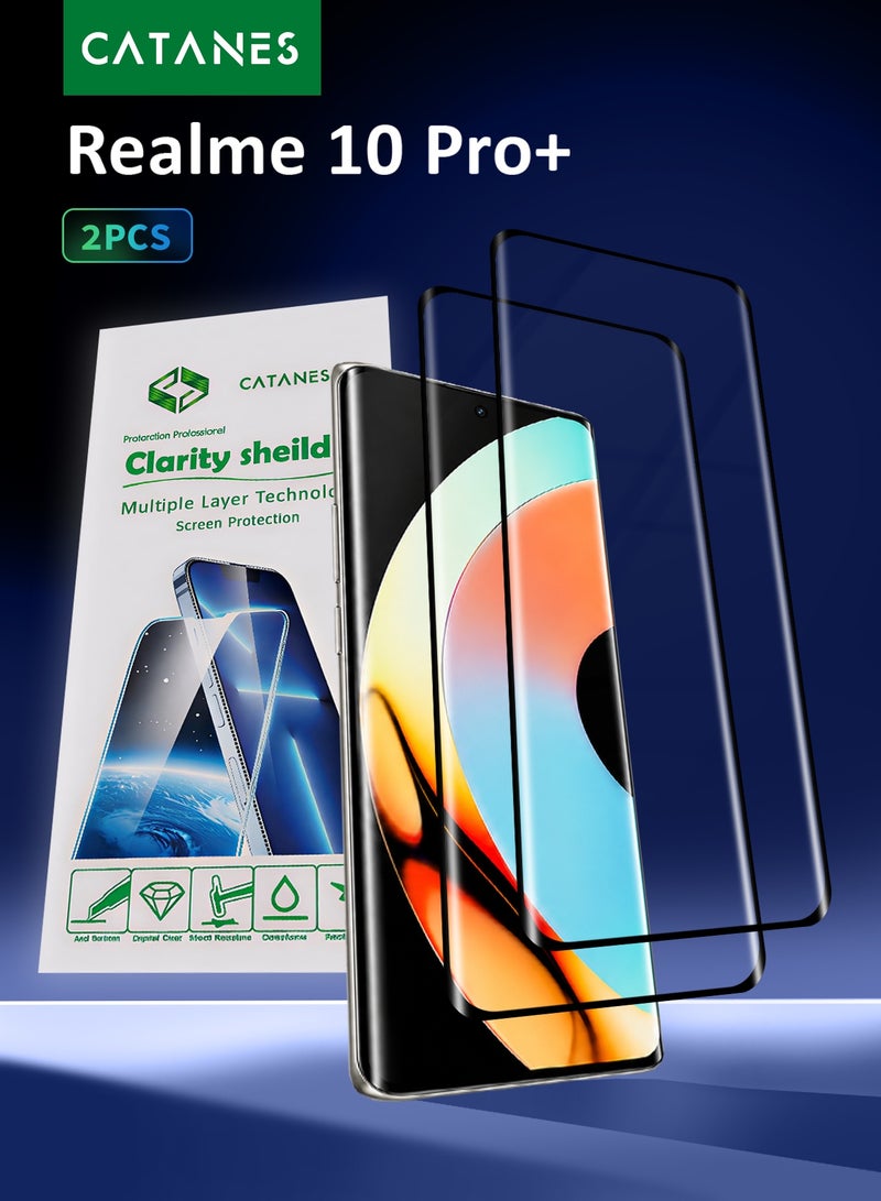 CATANES 2 PACK 3D Curved Tempered Glass Screen Protector for Realme 10 Pro Plus – Full Coverage Premium Display Guard Film with Black Silk Edge Border, 9H Hardness, Anti-Scratch and Bubble-Free Clear Glass - Image 1