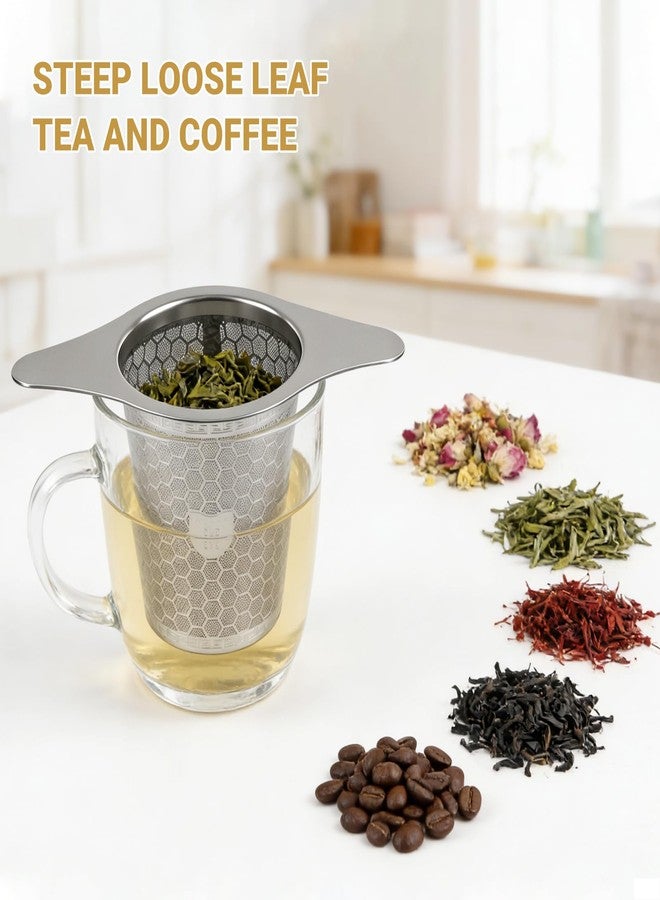 ANTYA 2 Packs 316 Stainless Steel Tea Strainer Extra Fine Mesh Infuser With Wide Rim Handles for Hanging on Teapots or Cups to Steep Loose Leaf Tea and Coffee - Image 3
