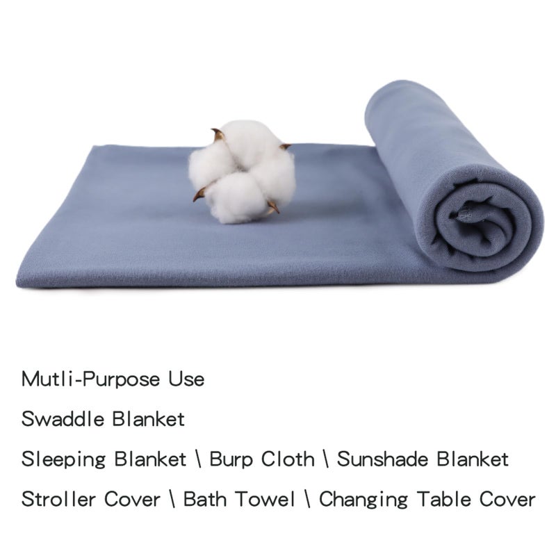PESAAT Cotton Baby Swaddle Hat Set Newborn Infant Hats Receiving Blankets for Baby Boys Girls (0-6 Months, Haze Blue) - Image 2