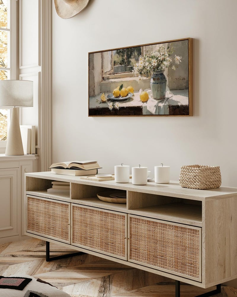 EMODA Lemons & Daisies Landscape Wall Art – Retro Kitchen Canvas, Large 60x120 cm Framed, Home Décor - Image 3