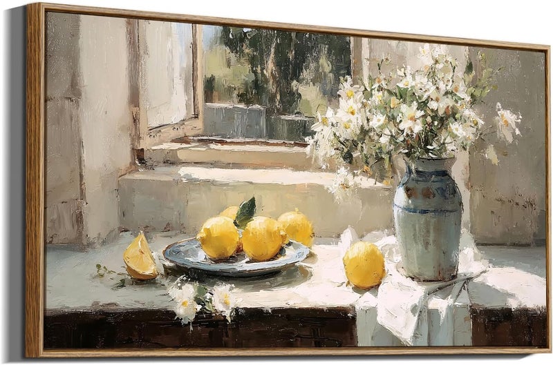 EMODA Lemons & Daisies Landscape Wall Art – Retro Kitchen Canvas, Large 60x120 cm Framed, Home Décor - Image 4