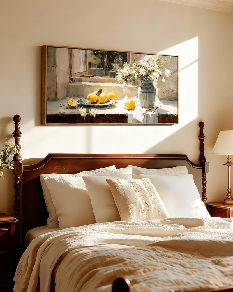 EMODA Lemons & Daisies Landscape Wall Art – Retro Kitchen Canvas, Large 60x120 cm Framed, Home Décor - Image 2