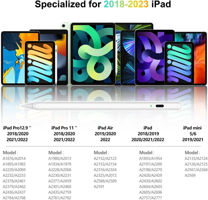 قلم ستايلس برو لأجهزة iPad 2018-2024، الجيل الثاني من قلم iPencil لأجهزة iPad مع رفض راحة اليد وحساسية الميل، قلم لأجهزة iPad 10/9/8/7/6، iPad Mini 6/5، iPad Air 5/4/3، Pro 11/12.9 بوصة - Image 2