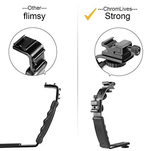 ChromLives Camera L Bracket Mount Video Grip L-Bracket with Dual Flash Cold Shoe Mount 1/4'' Tripod Screw, Heavy Duty Padded Hand Grip for DSLR Camera Camcorder (Updated) - Image 3