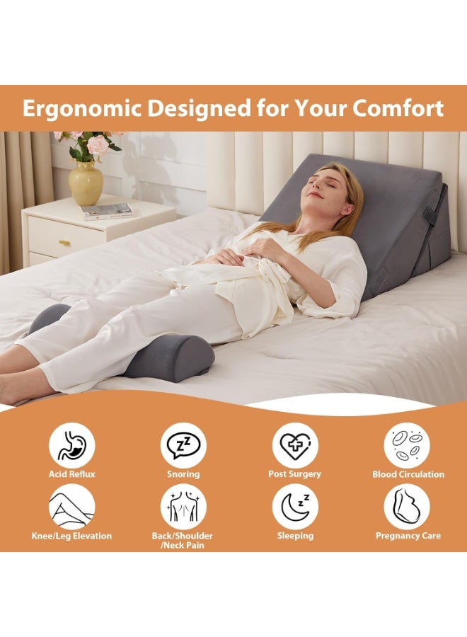3PCS Wedge Pillow for Acid Reflux Relief, Adjustable Wedge Pillow Headboard, Bed Wedges Pillow for Back Pain Relief, Sleeping, Post Surgery, Back Support Pillows for Sitting Up, Snoring, Plush Grey - Image 4