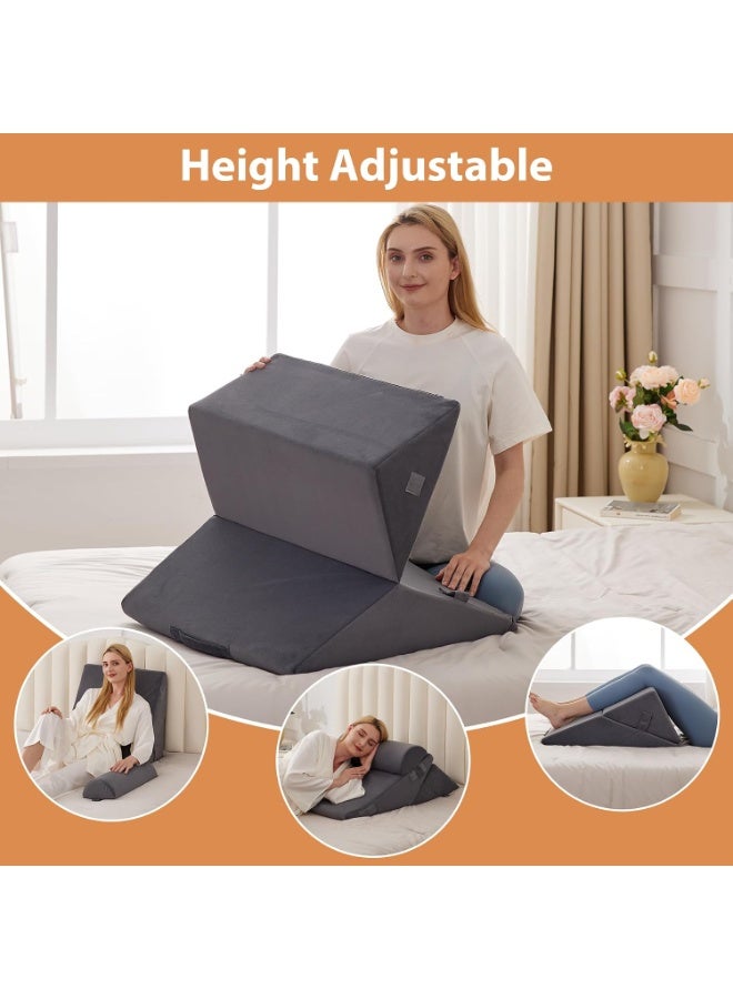 3PCS Wedge Pillow for Acid Reflux Relief, Adjustable Wedge Pillow Headboard, Bed Wedges Pillow for Back Pain Relief, Sleeping, Post Surgery, Back Support Pillows for Sitting Up, Snoring, Plush Grey - Image 2