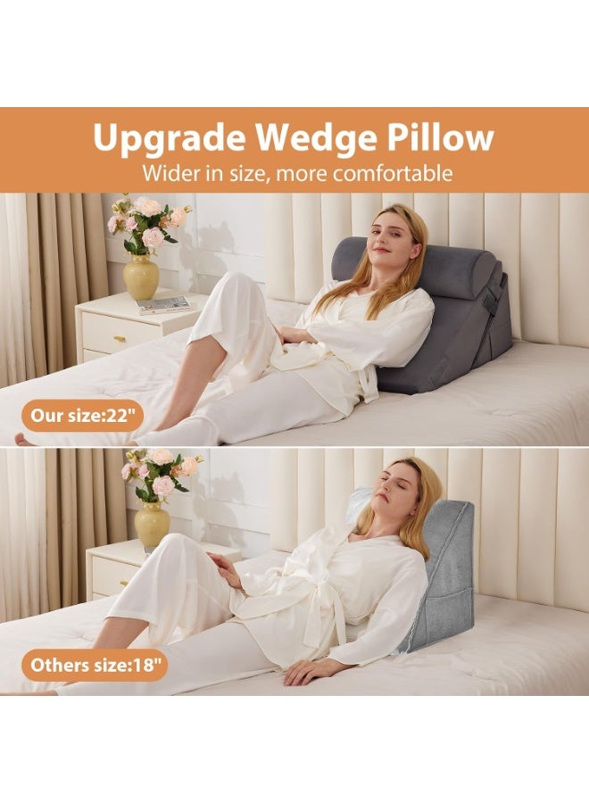 3PCS Wedge Pillow for Acid Reflux Relief, Adjustable Wedge Pillow Headboard, Bed Wedges Pillow for Back Pain Relief, Sleeping, Post Surgery, Back Support Pillows for Sitting Up, Snoring, Plush Grey - Image 5