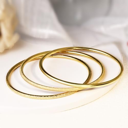Kainier 3mm 14K Gold Plated Bangle Bracelets 3mm Elegant Thin Round Bangles for Women Stackable Solid Bracelets Sets Ideal Gift for Love (Gold B, 8.0 Inches) - Image 5