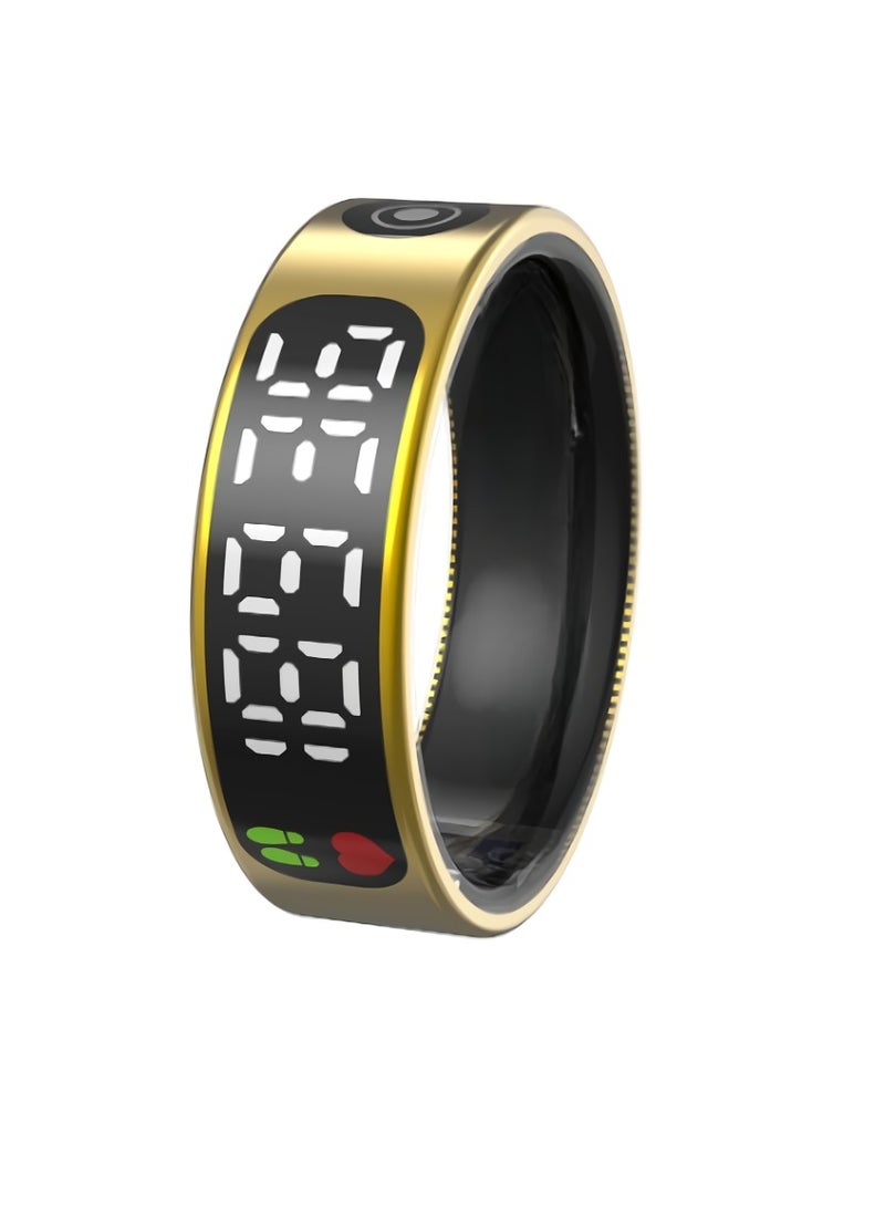 خاتم اللياقة البدنية SR09، خاتم ذكي رفيع للغاية للتحكم بالإيماءات مع جهاز مراقبة النوم، جهاز تتبع النشاط المقاوم للماء IP68 مع شاشة رقمية، خاتم مراقبة الصحة الذكي للنساء والرجال، (ذهبي) - Image 1