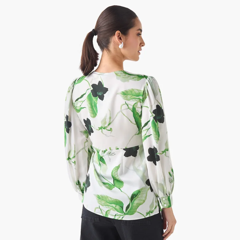 Iconic Iconic Print Wrap Top with Tie-Up Belt