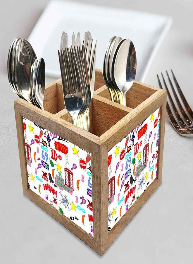 Nutcase Wooden Cutlery Stand Holder Silverware Caddy Spoons Forks Knives Organizer for Dining Table & Kitchen -Made in India-Spoons NOT Included - Teen Scrapbook Art - Image 2
