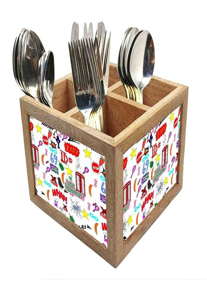 Nutcase Wooden Cutlery Stand Holder Silverware Caddy Spoons Forks Knives Organizer for Dining Table & Kitchen -Made in India-Spoons NOT Included - Teen Scrapbook Art - Image 1