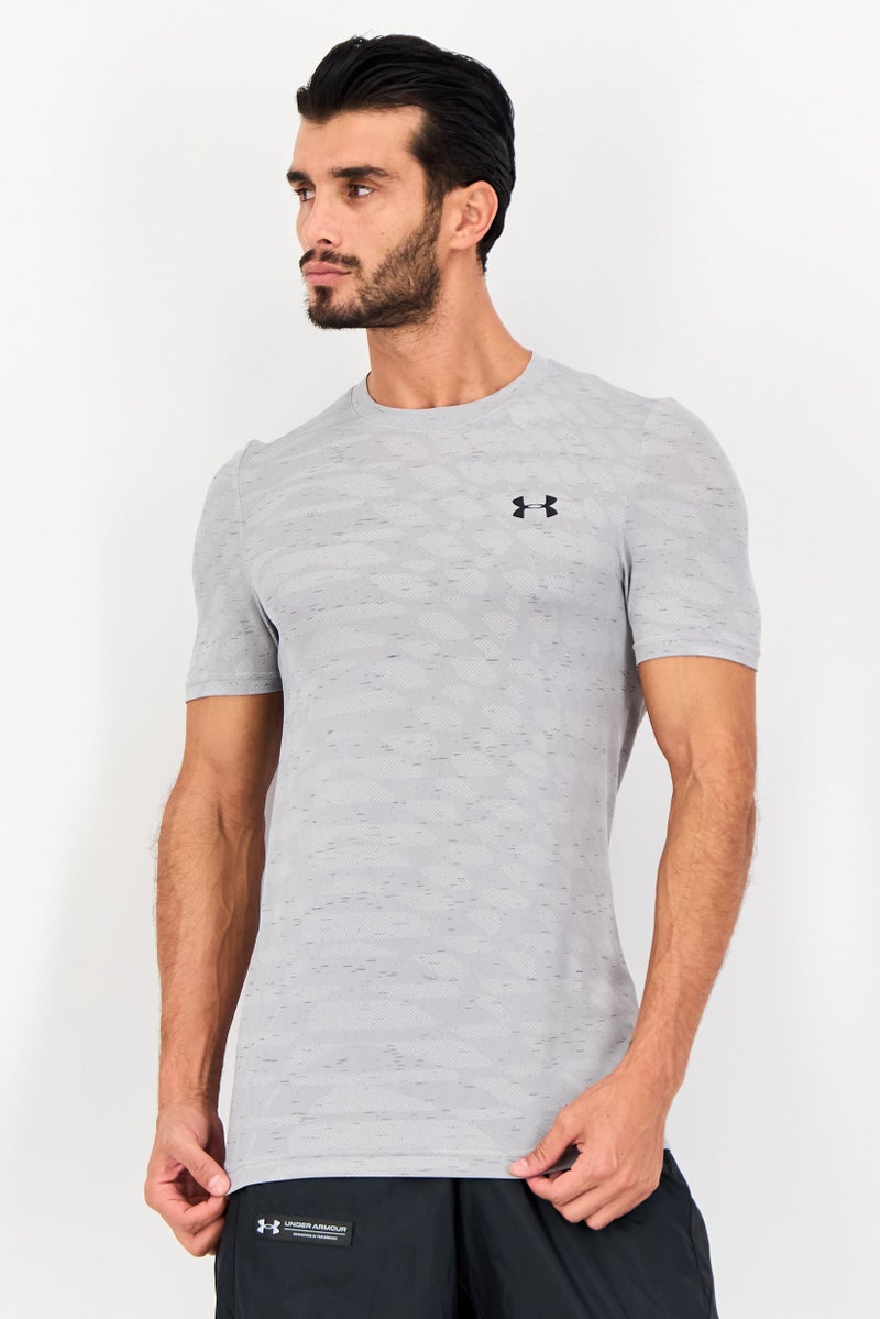 UNDER ARMOUR تي شيرت رياضي للرجال بأكمام قصيرة مناسب في الهواء الطلق، رمادي مائل إلى البياض - Image 1