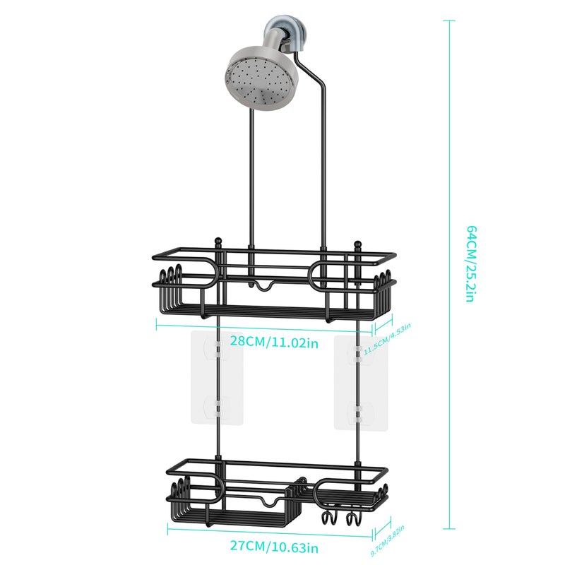 HapiRm Hanging Shower Caddy Organizer - Bathroom Organizer with 12 Hooks and Soap Holder, Rustproof Shower Shelf over Shower Head - Black - Image 5