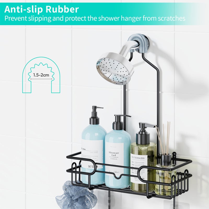 HapiRm Hanging Shower Caddy Organizer - Bathroom Organizer with 12 Hooks and Soap Holder, Rustproof Shower Shelf over Shower Head - Black - Image 2