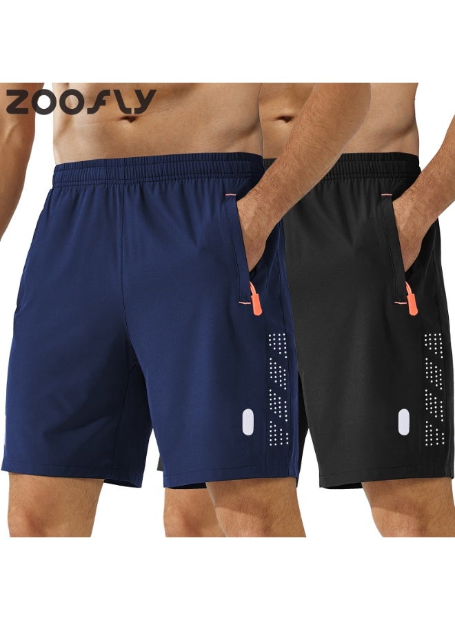 Zoofly Gym Shorts for Men Quick Dry 2 Pack Running Shorts Fitness Sports Adult Pants Soft Breathable With Zip Pockets - Image 1