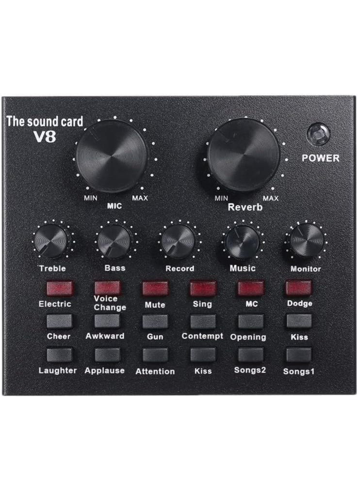 Festive Gallery - V8 Live Sound Card Bluetooth Sound Mixer Board 3.5mm Audio Interface with 16 Sound Effects 6 Connecting Methods Dual DSP Noise Reduction Chip For Live Streaming Recording Game PC (V8 AMP) - Image 1