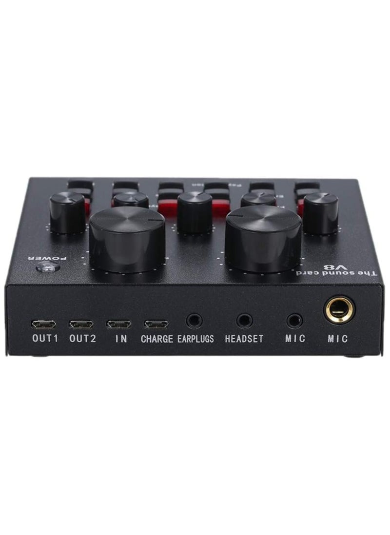 Festive Gallery - V8 Live Sound Card Bluetooth Sound Mixer Board 3.5mm Audio Interface with 16 Sound Effects 6 Connecting Methods Dual DSP Noise Reduction Chip For Live Streaming Recording Game PC (V8 AMP) - Image 1