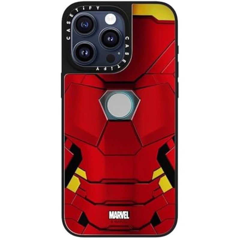 Casetify Mirror iPhone 15 Pro Max Case 【Iron Man Co-Lab/Reflective / 4.9ft Drop Protection/Compatible with Magsafe】 - Iron Man Suit - Silver on Black - Image 1