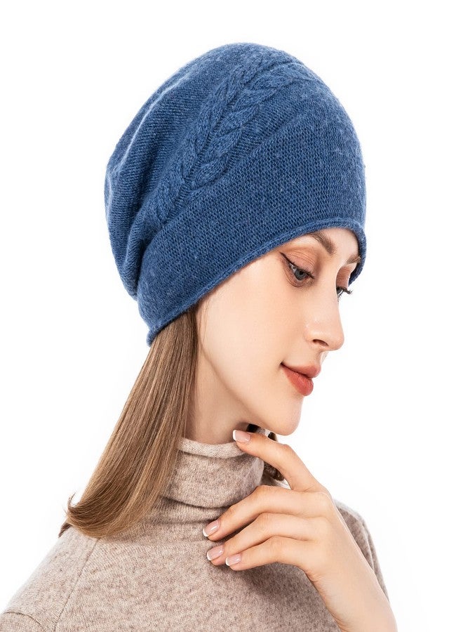QUEENFUR Knit Slouchy Beanie Hats for Women Cashmere Ski Cap Knitted Wool Soft Warm Winter Hat, B12-dark Blue, One size - Image 3