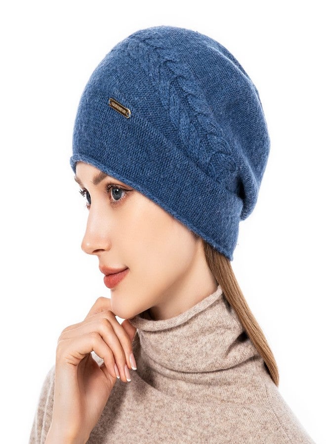 QUEENFUR Knit Slouchy Beanie Hats for Women Cashmere Ski Cap Knitted Wool Soft Warm Winter Hat, B12-dark Blue, One size - Image 2