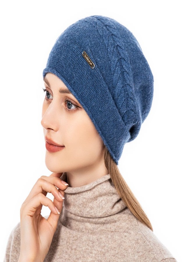 QUEENFUR Knit Slouchy Beanie Hats for Women Cashmere Ski Cap Knitted Wool Soft Warm Winter Hat, B12-dark Blue, One size - Image 4