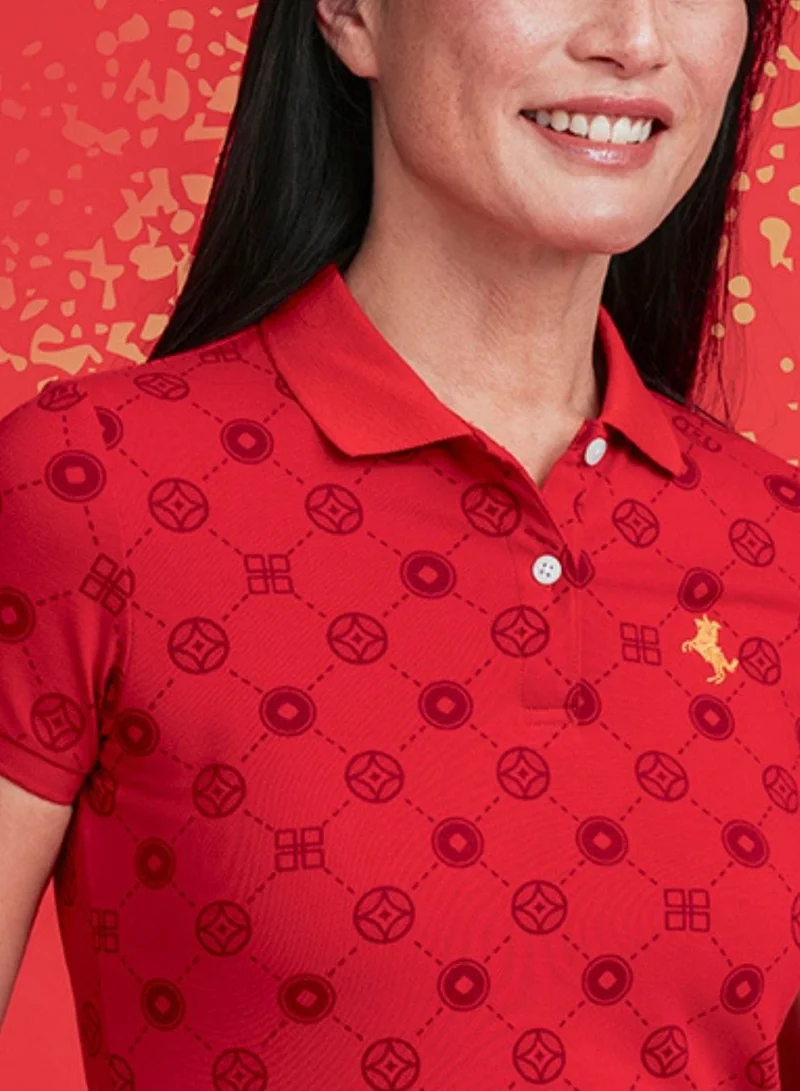 GIORDANO  Women’s Slim Fit Patterned Cotton Polo for Women | Best Price UAE