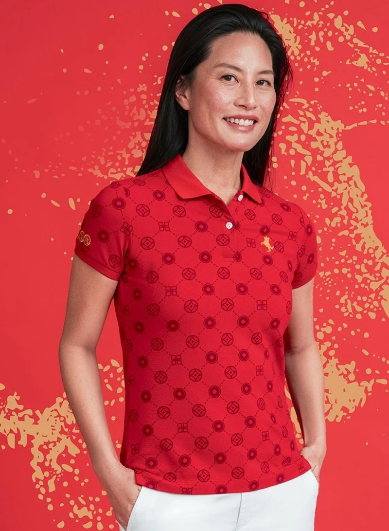 Women’s Slim Fit Patterned Cotton Polo