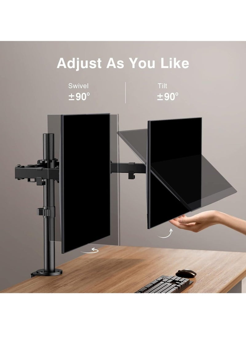 ELTRAZONE Dual Monitor Stand for 13 to 32 Inch Screens – Adjustable Monitor Arm Mount with Ergonomic Viewing Angle, Tilt ±45°, Swivel 180°, Rotate 360°, VESA 75/100mm  - Image 4