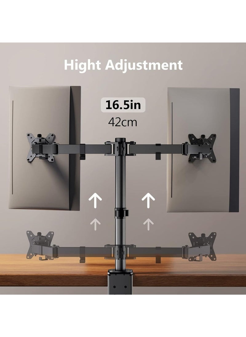 ELTRAZONE Dual Monitor Stand for 13 to 32 Inch Screens – Adjustable Monitor Arm Mount with Ergonomic Viewing Angle, Tilt ±45°, Swivel 180°, Rotate 360°, VESA 75/100mm  - Image 3
