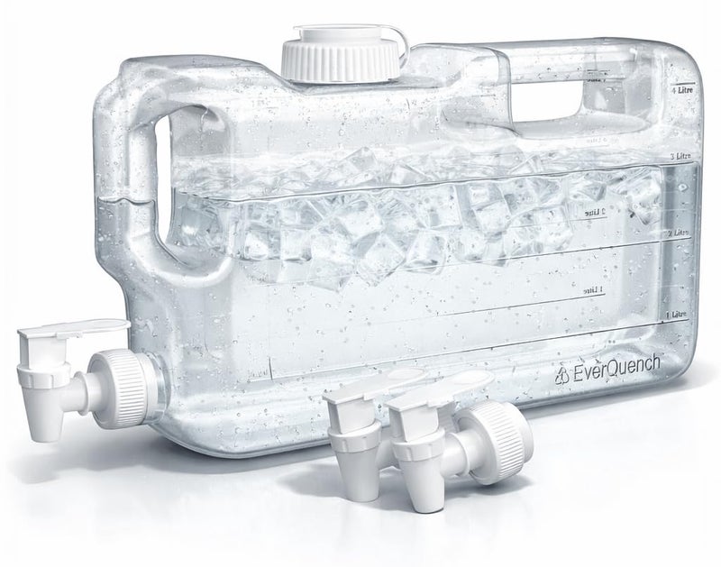 EverQuench Refrigerator Water Dispenser 1.1 Gallon Bottle with 2 Spigots - BPA Free Plastic Slim Water Jug with Spout Leak Proof | Refillable Fridge Water Container, Convenient Handles (Clear) - Image 1