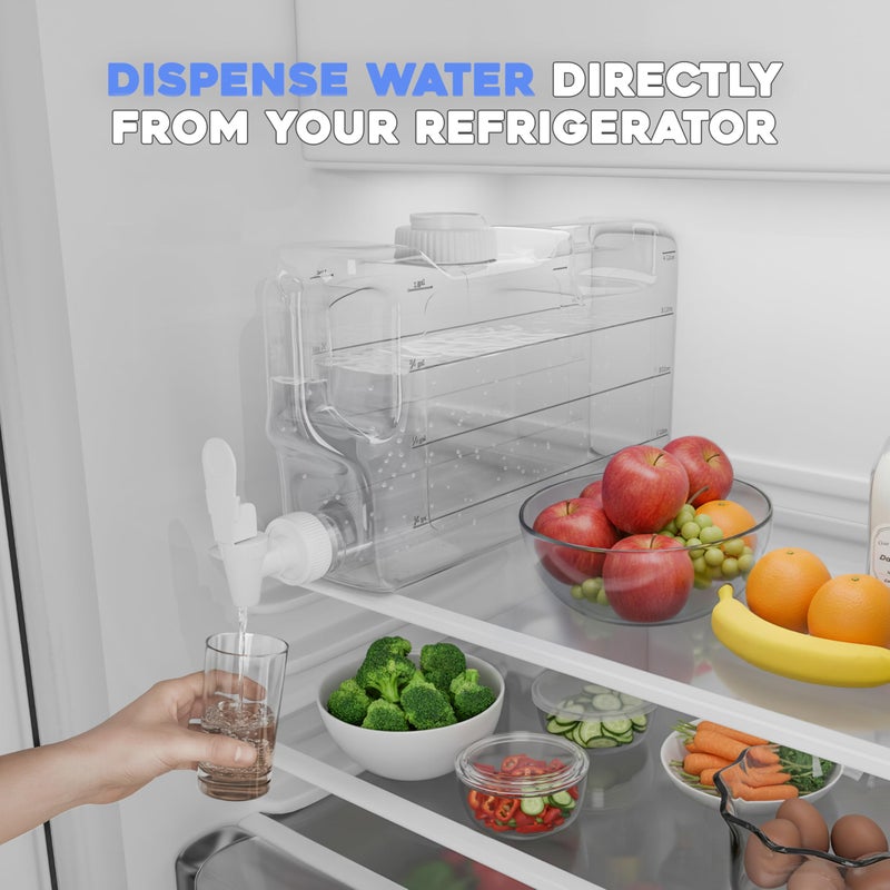 EverQuench Refrigerator Water Dispenser 1.1 Gallon Bottle with 2 Spigots - BPA Free Plastic Slim Water Jug with Spout Leak Proof | Refillable Fridge Water Container, Convenient Handles (Clear) - Image 4
