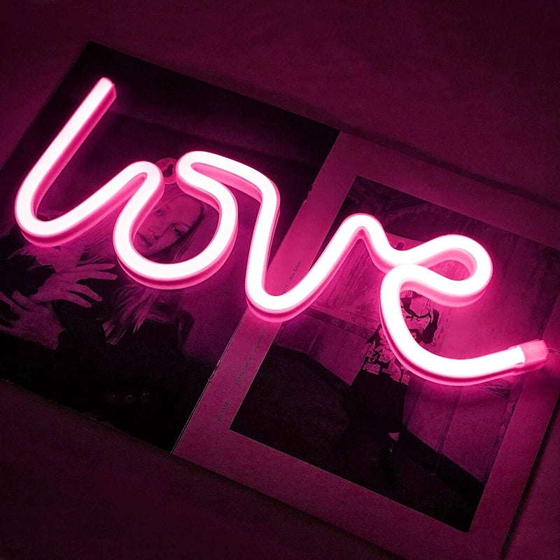 AEC USB and Battery Powered Love Neon Sign Display Prop LED Lighting for Home Wall Decorations Ideas Pink - Image 2