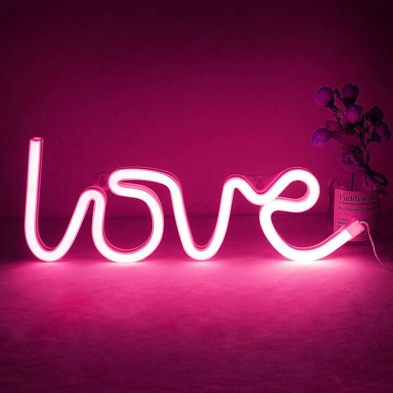 AEC USB and Battery Powered Love Neon Sign Display Prop LED Lighting for Home Wall Decorations Ideas Pink - Image 1