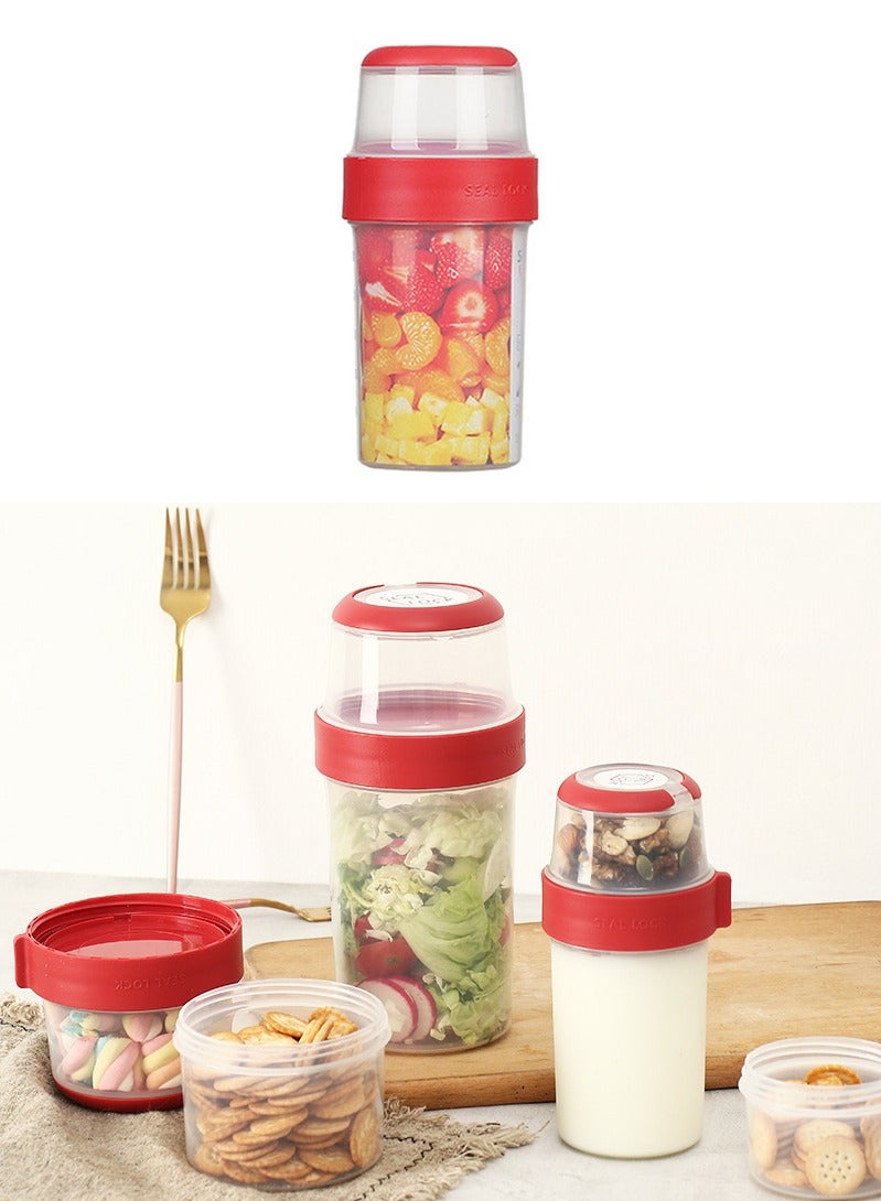 Vermaney Double Layer Food Storage Container, Baby Food Storage Container, Portable Cups Cereal Cup Large Capacity Sealed Food Container for Salad Yogurt Milk Fruit Snack or Nut (150ml+330ml) - Image 1