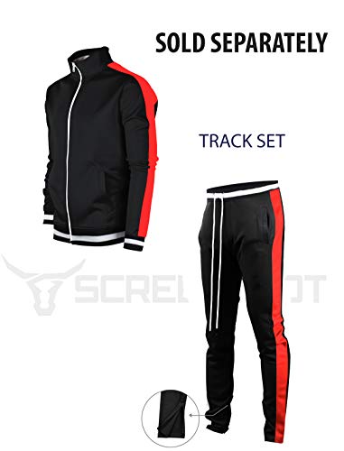 SCREENSHOT Men's Athletic Fitness Slim Fit Workout Track Pants BASIC S41700-Black/Red-Medium - Image 4
