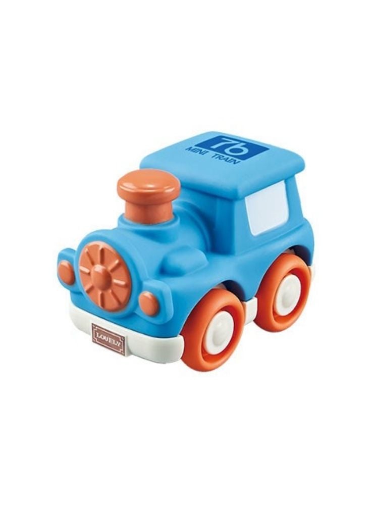 LOVELY Soft Rubber Rattle Cars Baby Toy Set – 0+ Infant Sensory Vehicles with Cute Cartoon Design (Blue & Train) - Image 4