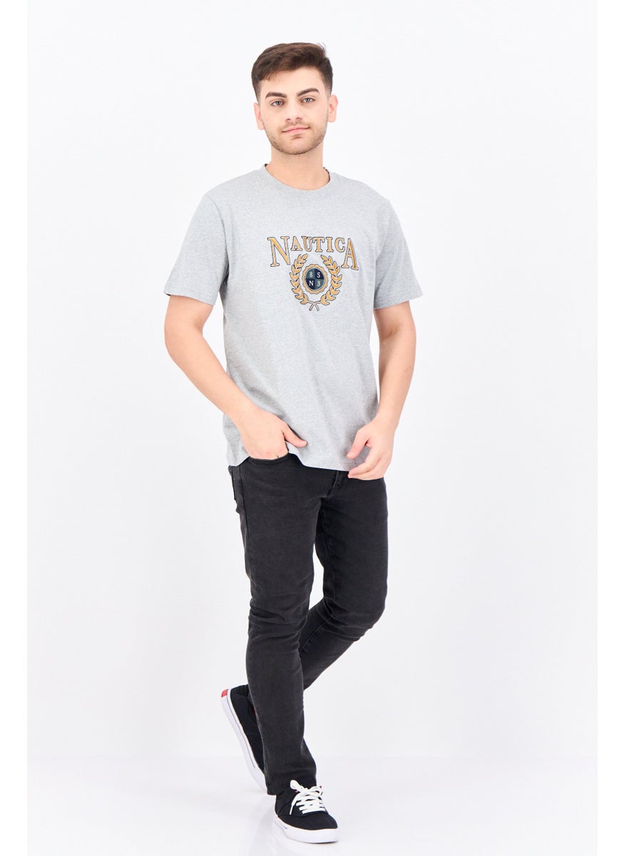 NAUTICA Men Crew Neck Short Sleeve Embroidered T Shirt, Grey Combo  - Image 4