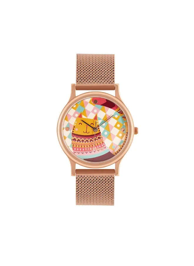 تشامباك Teal by Chumbak Carnival Cat Watch,Stainless Steel Mesh Strap