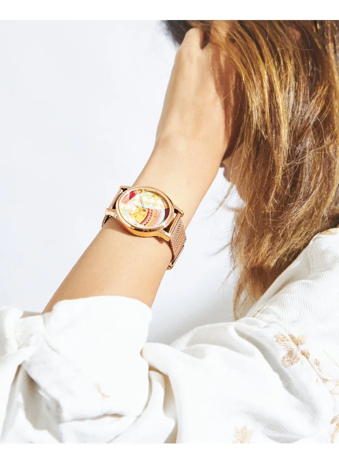 تشامباك Teal by Chumbak Carnival Cat Watch,Stainless Steel Mesh Strap