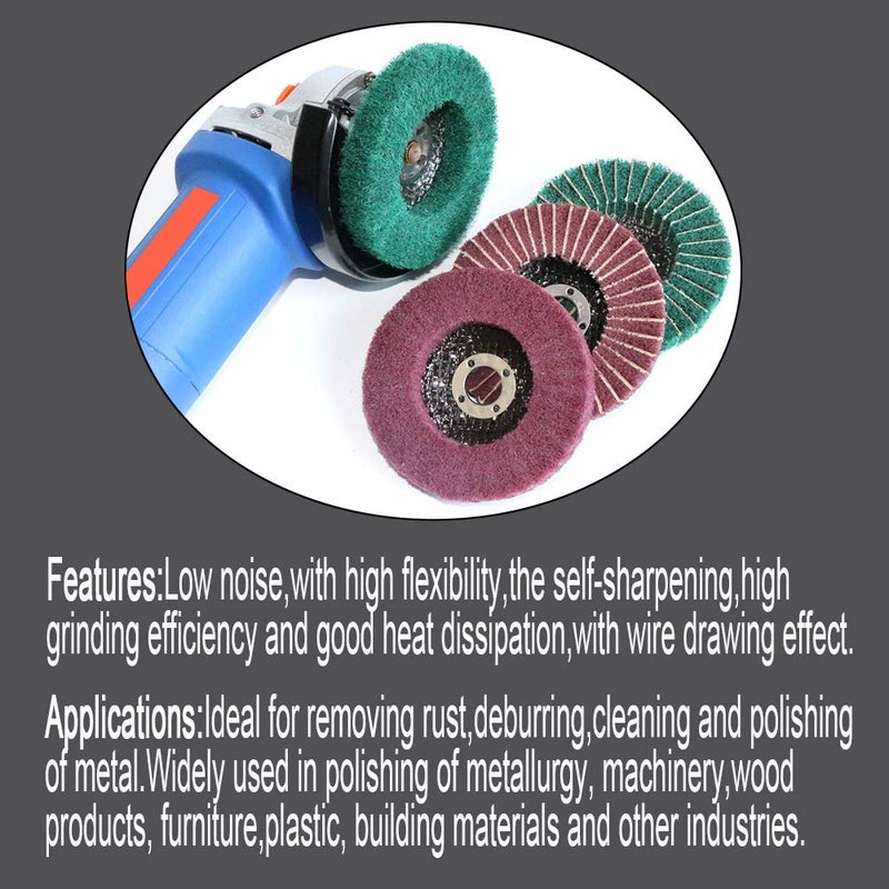 FPPO 5Pcs 4.5" x 7/8" Nylon Fiber Flap Disc Polishing Grinding Wheel,Scouring pad Buffing Wheel for Angle Grinder, Polishing Tools,Abrasive disks for Power-Operated Grinders (Grit 180) - Image 5