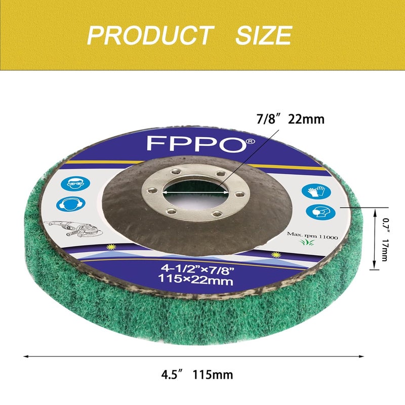 FPPO 5Pcs 4.5" x 7/8" Nylon Fiber Flap Disc Polishing Grinding Wheel,Scouring pad Buffing Wheel for Angle Grinder, Polishing Tools,Abrasive disks for Power-Operated Grinders (Grit 180) - Image 3
