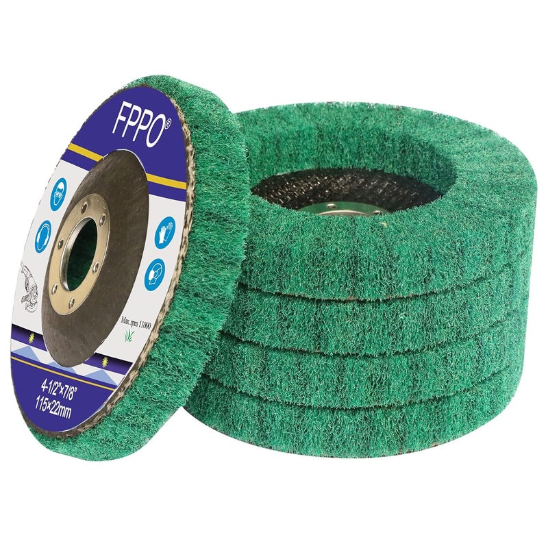 FPPO 5Pcs 4.5" x 7/8" Nylon Fiber Flap Disc Polishing Grinding Wheel,Scouring pad Buffing Wheel for Angle Grinder, Polishing Tools,Abrasive disks for Power-Operated Grinders (Grit 180) - Image 1