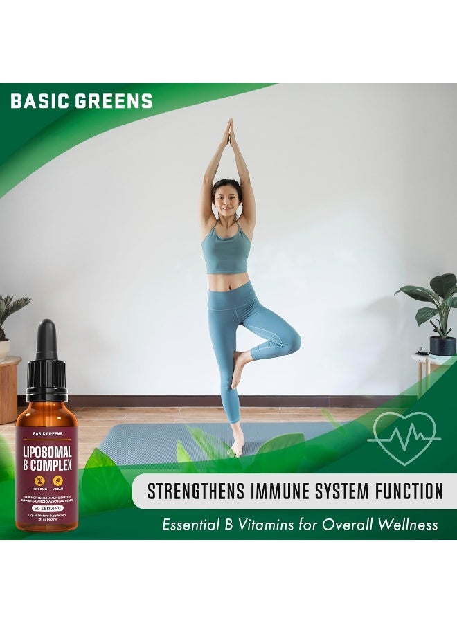 BASIC GREENS Liposomal B Vitamins Complex Liquid – High Absorption For Energy, Brain & Skin Health, Hair & Nails, Advanced Liposomal Delivery, Vegan, Non-Gmo, 2 Fl Oz - Image 4