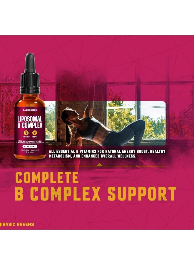 BASIC GREENS Liposomal B Vitamins Complex Liquid – High Absorption For Energy, Brain & Skin Health, Hair & Nails, Advanced Liposomal Delivery, Vegan, Non-Gmo, 2 Fl Oz - Image 5
