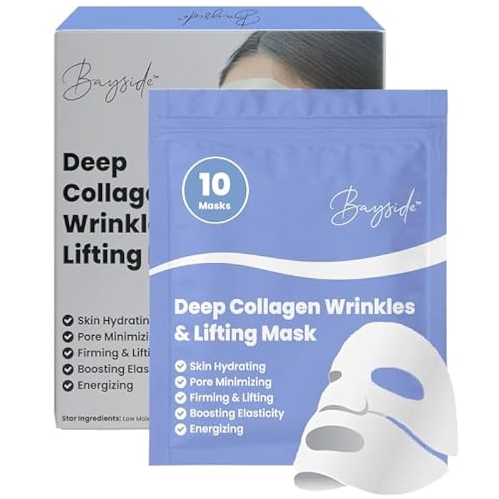Bayside Collagen Face Mask | Hydrating Beauty Skincare Face Mask for Glass Skin, Revitalizing Overnight Collagen Facial Mask for Wrinkles, Selfcare Sheet, Moisturizing Facial Skin Care Product for Women & Men - Image 1