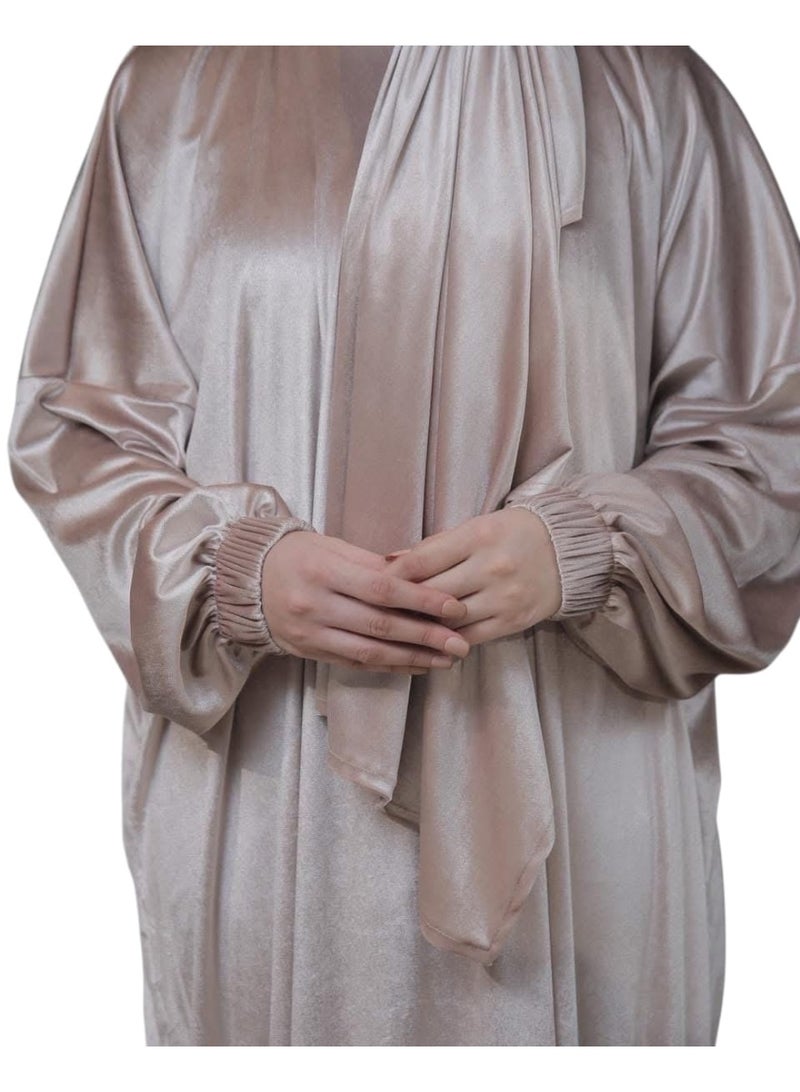 Plain beige velvet abaya, comfortable material